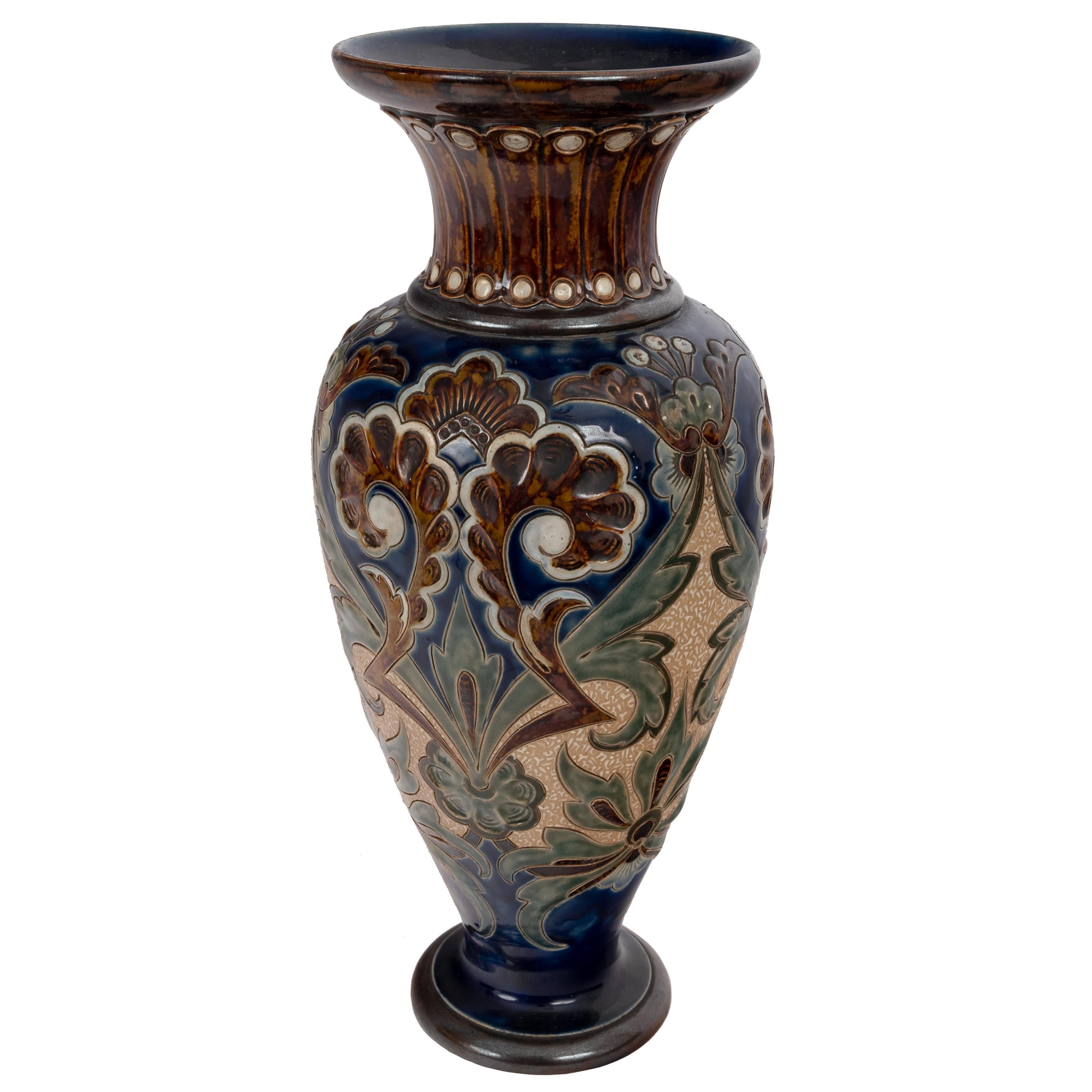 English Large Antique Aesthetic Movement Doulton Lambeth Stoneware Vase Margaret Aitken