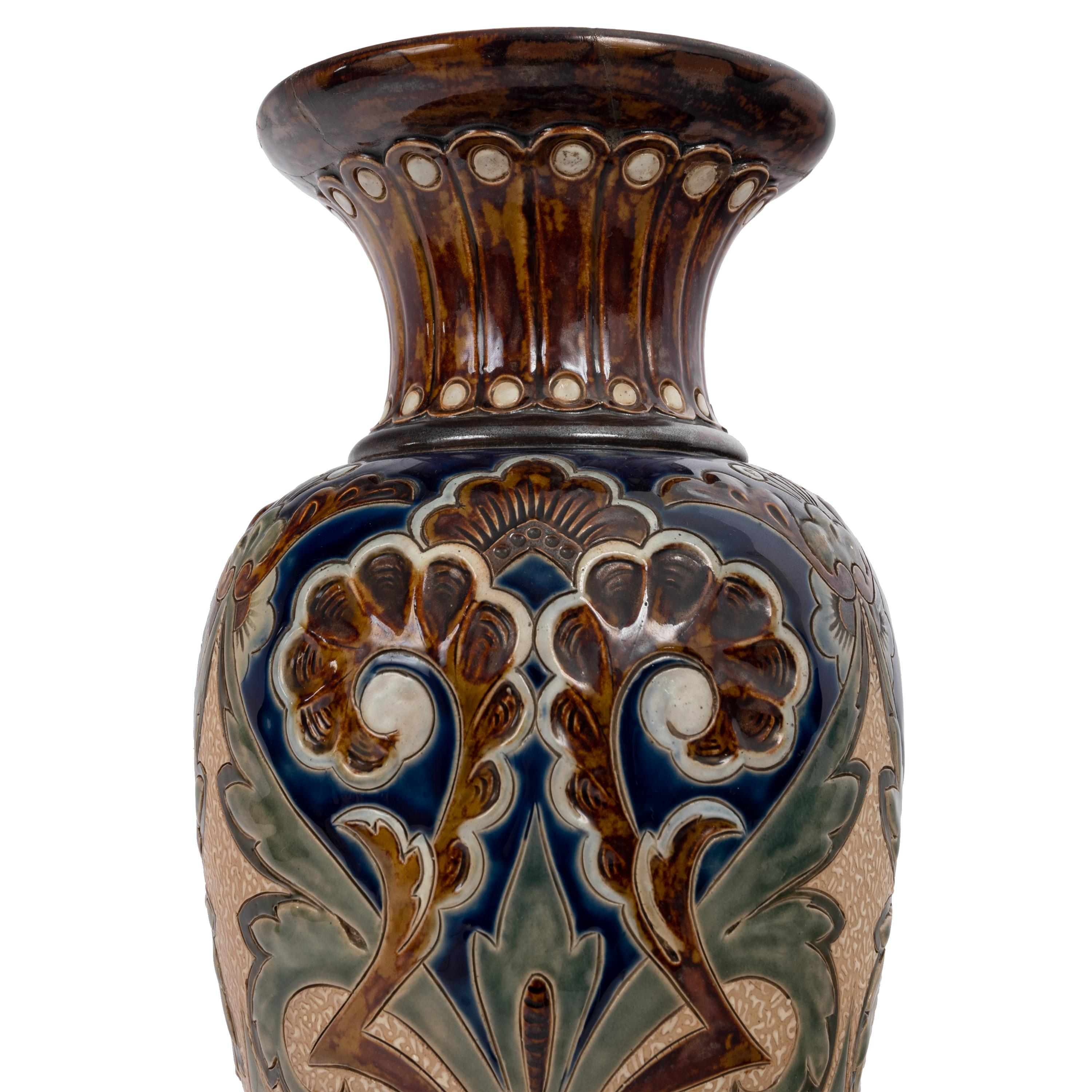 Late 19th Century Large Antique Aesthetic Movement Doulton Lambeth Stoneware Vase Margaret Aitken