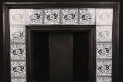 Large Antique Aesthetic Movement Victorian Tiled Cast Iron Fireplace Insert