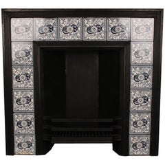 Large Antique Aesthetic Movement Victorian Tiled Cast Iron Fireplace Insert