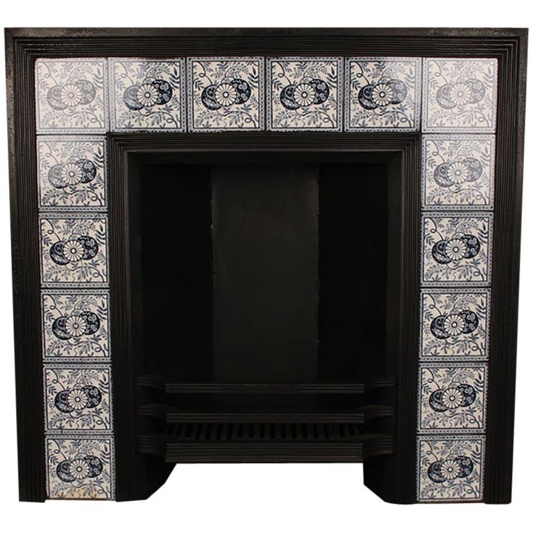 Large Antique Aesthetic Movement Victorian Tiled Cast Iron