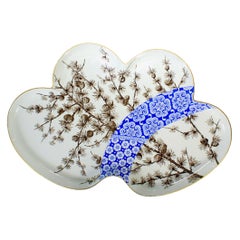 Grand plateau ancien en porcelaine Royal Worcester d'époque esthétique avec pins