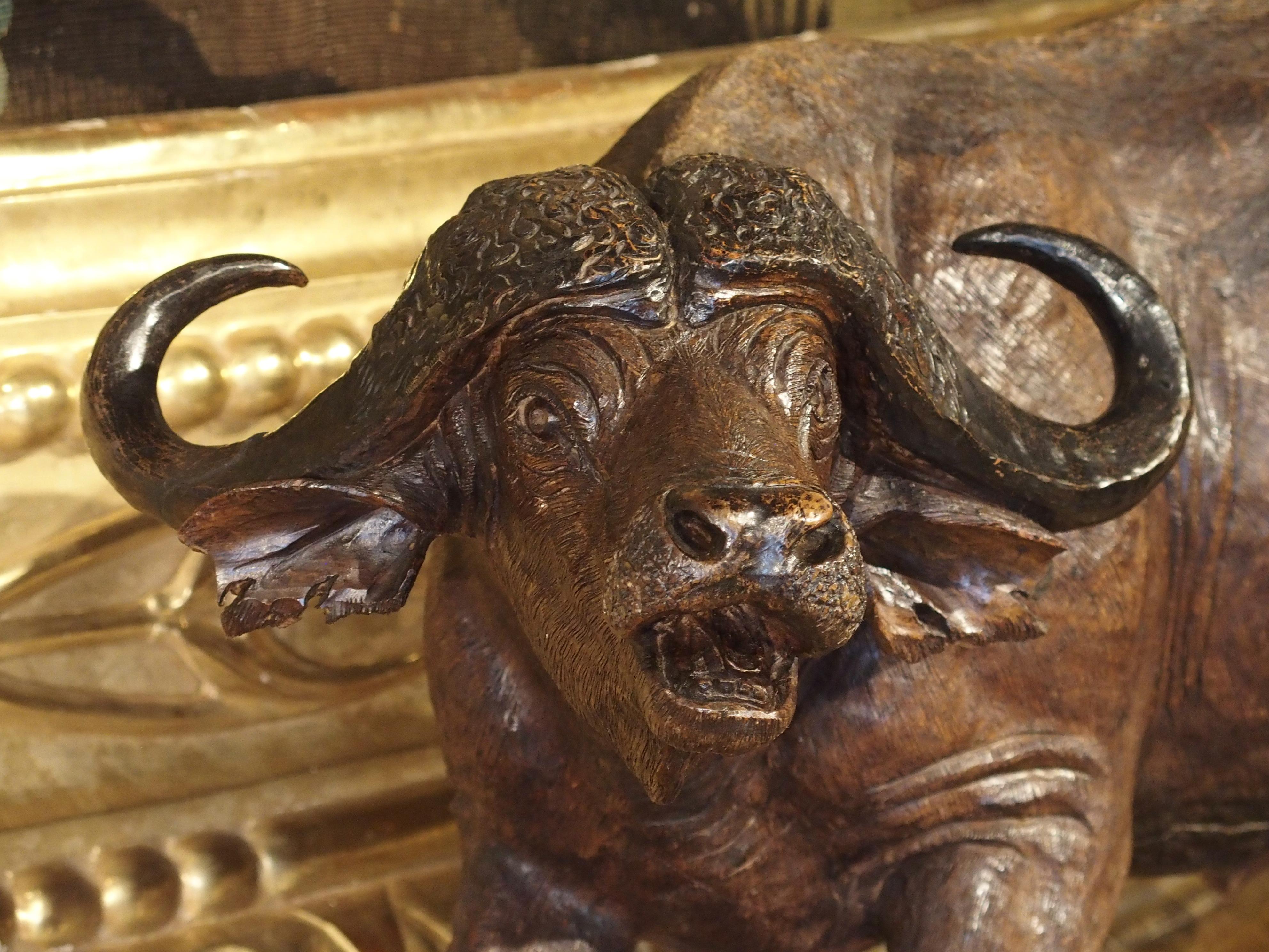 Hand-Carved Large Antique African Hardwood Cape Buffalo Sculpture, circa 1900 For Sale