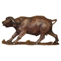 Large Antique African Hardwood Cape Buffalo Sculpture, circa 1900