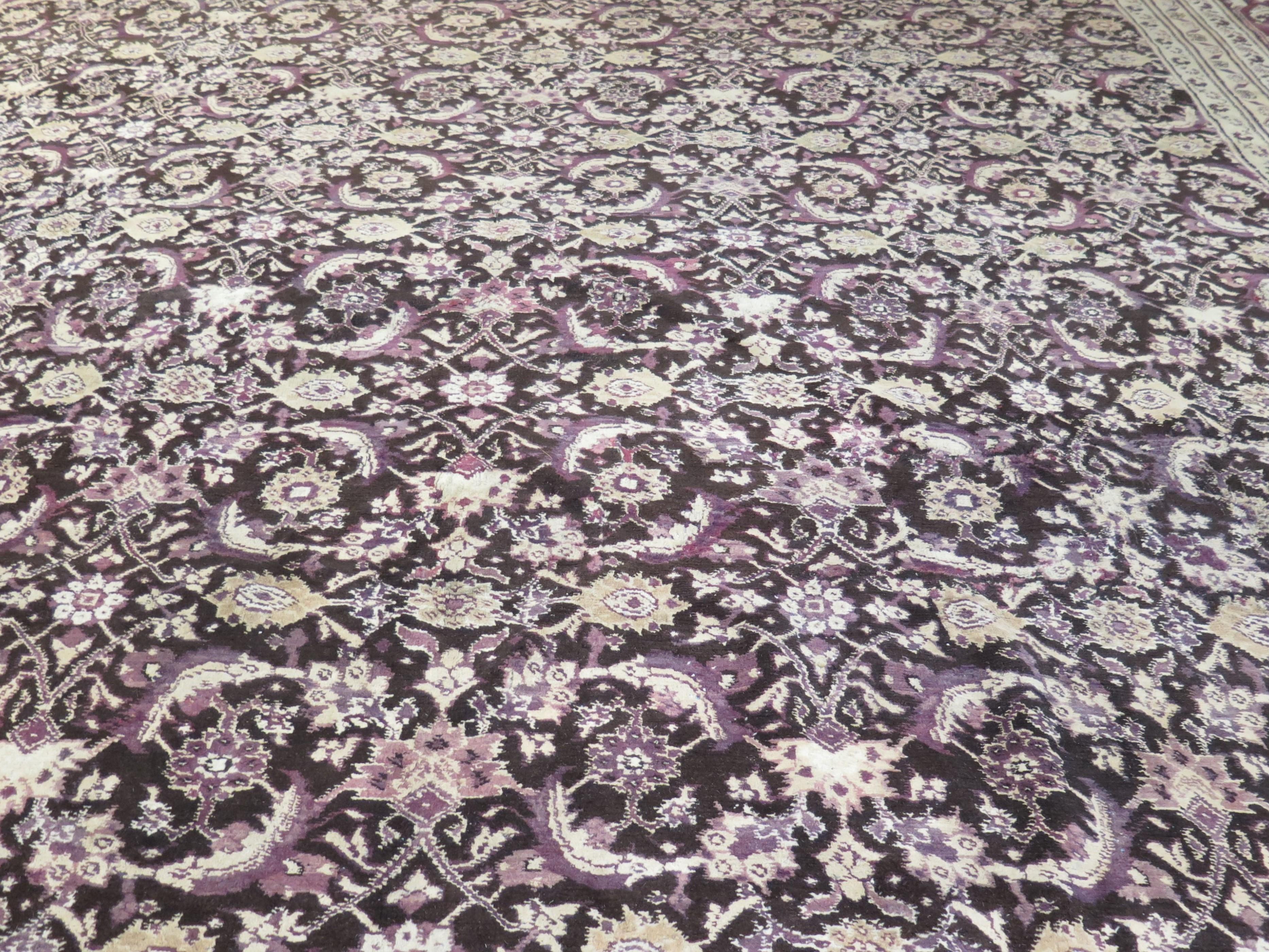 Vegetable Dyed Large Antique Agra Carpet, c. 1890s For Sale