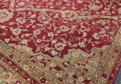 Large Antique Agra Carpet with Floral Design in Tones of Red and Taupe