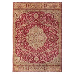 Large Antique Agra Carpet with Floral Design in Tones of Red and Taupe