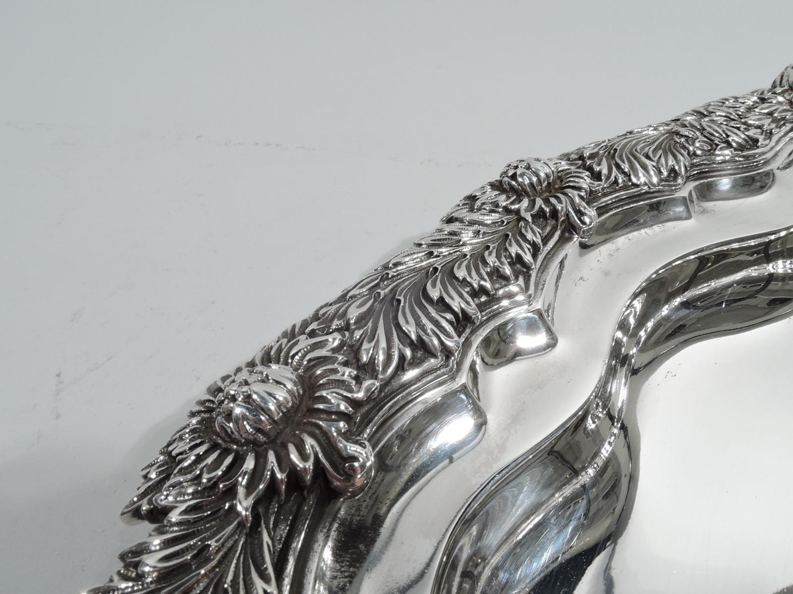 Japonisme Large Antique American Chrysanthemum Sterling Silver Tray