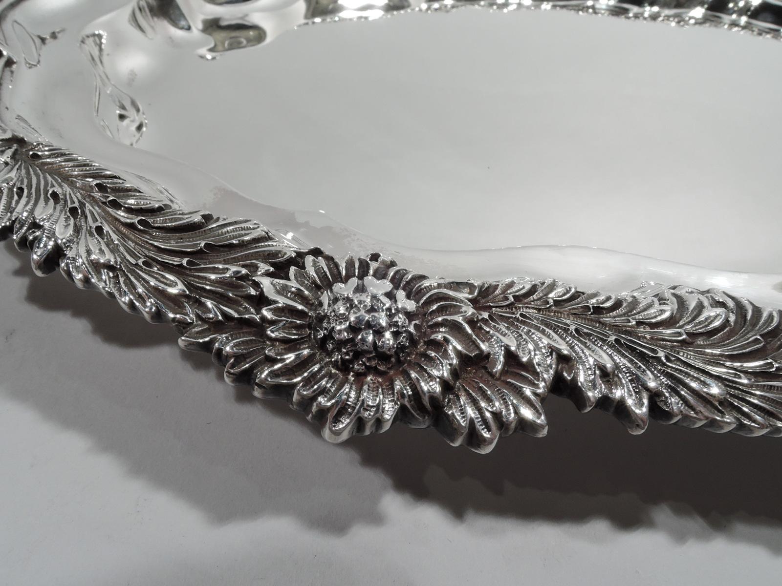 20th Century Large Antique American Chrysanthemum Sterling Silver Tray