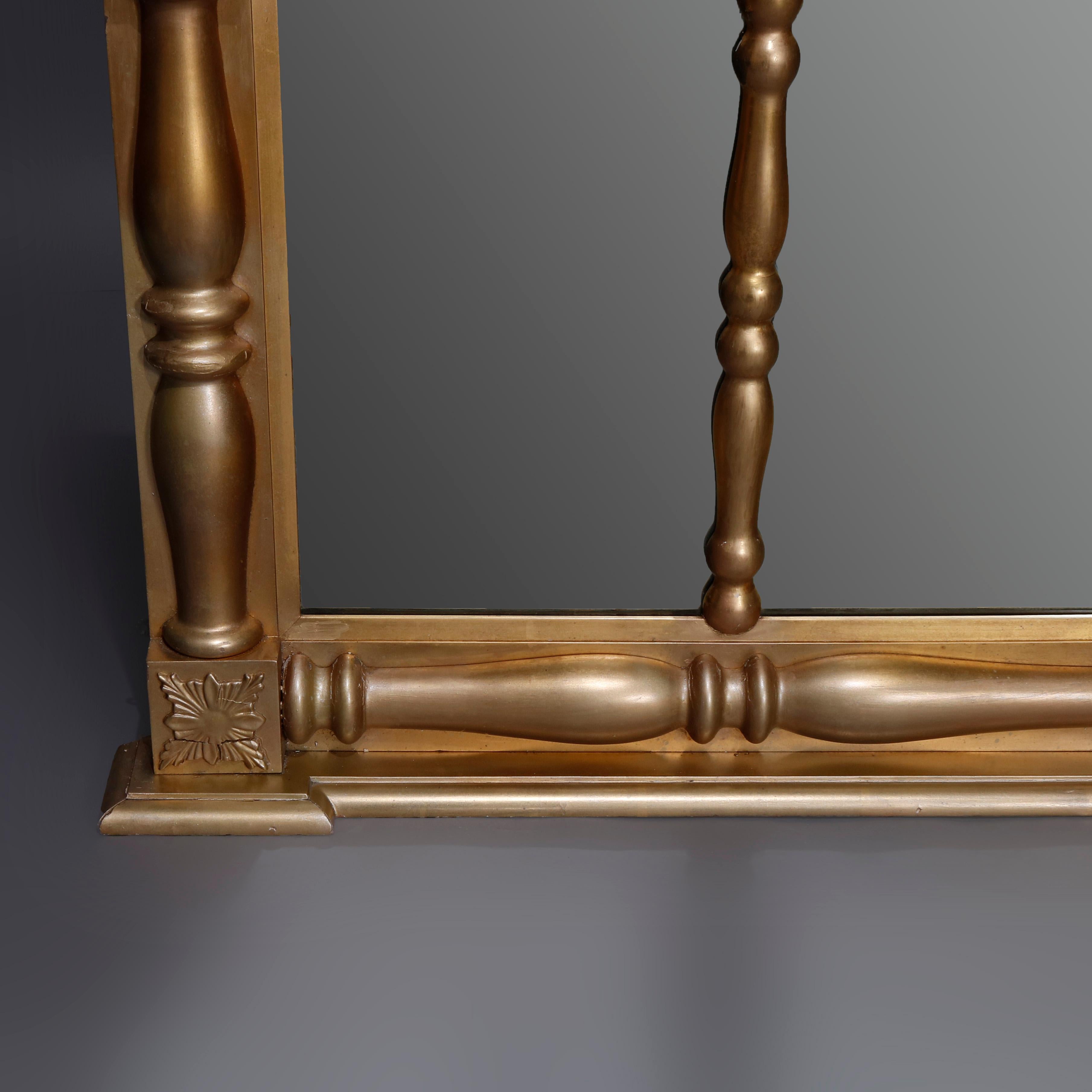 19th Century Large Antique American Empire Triptych Giltwood over Mantel Mirror, circa 1840