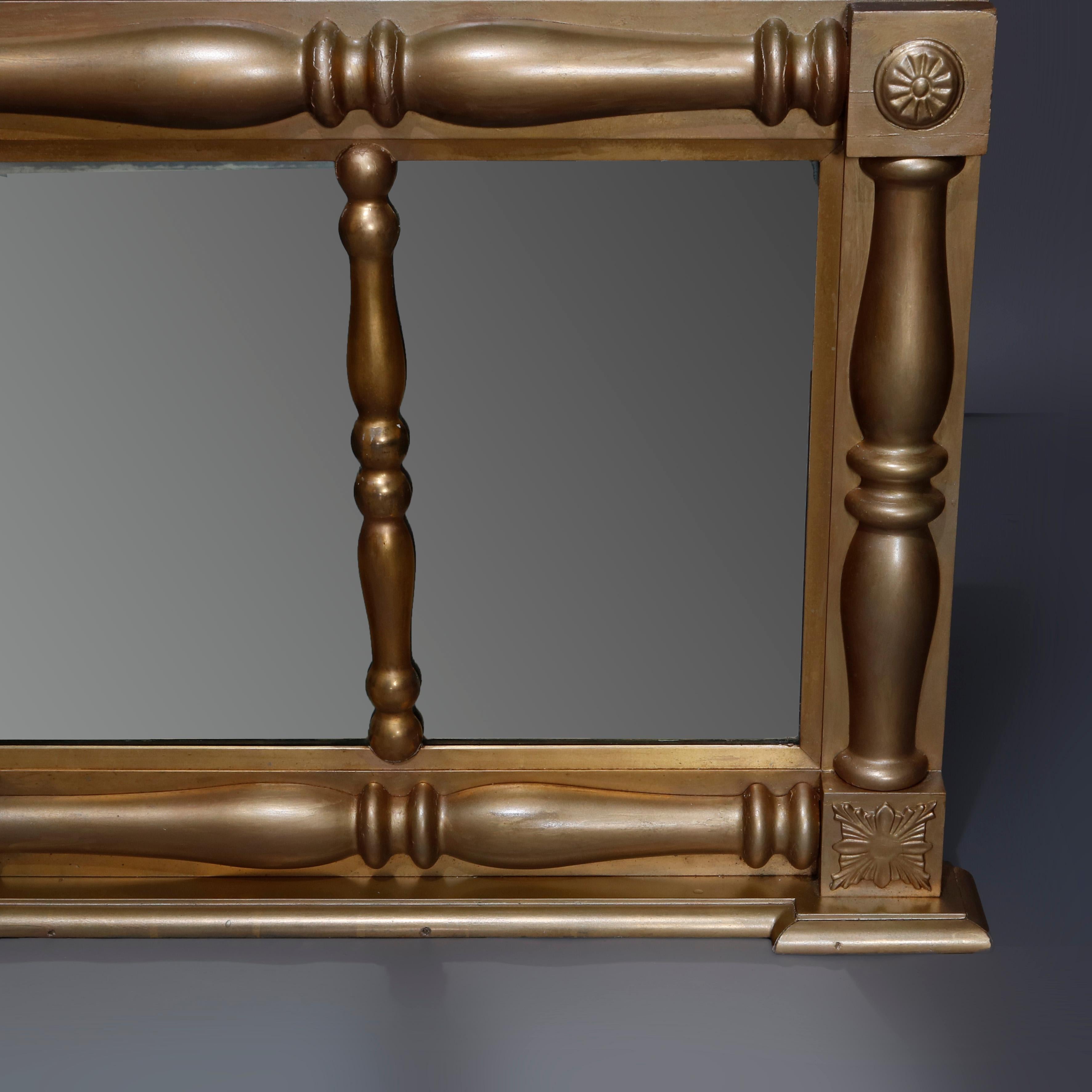 Large Antique American Empire Triptych Giltwood over Mantel Mirror, circa 1840 3