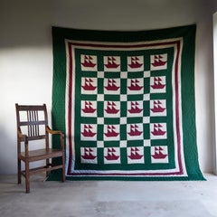Large Antique American Hand Stitched Quilt, Sailboat Block Pattern, Early 20Th C