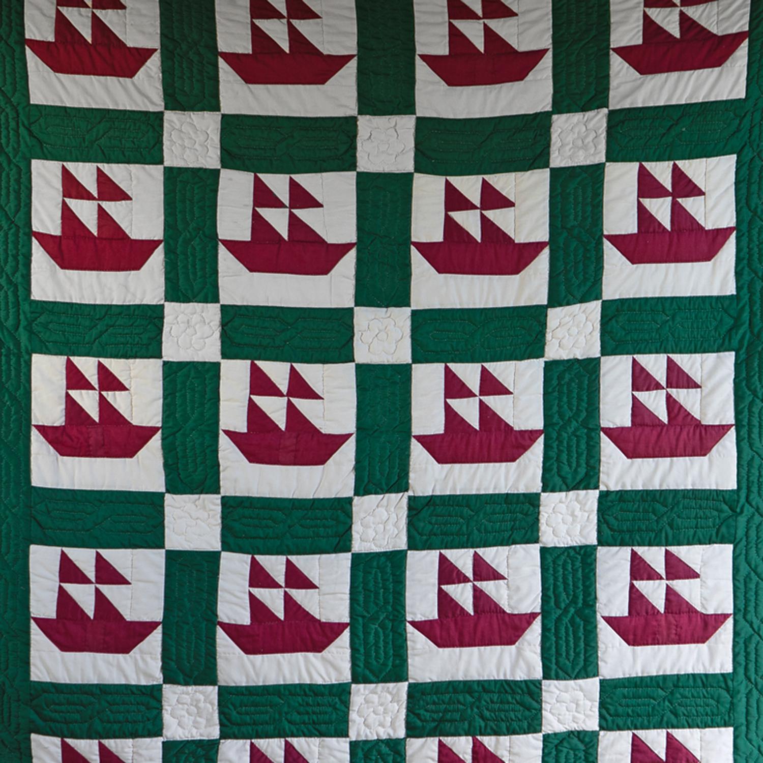Colcha antigua americana cosida a mano, patrón de bloque de velero, principios del siglo XX Arte popular en venta