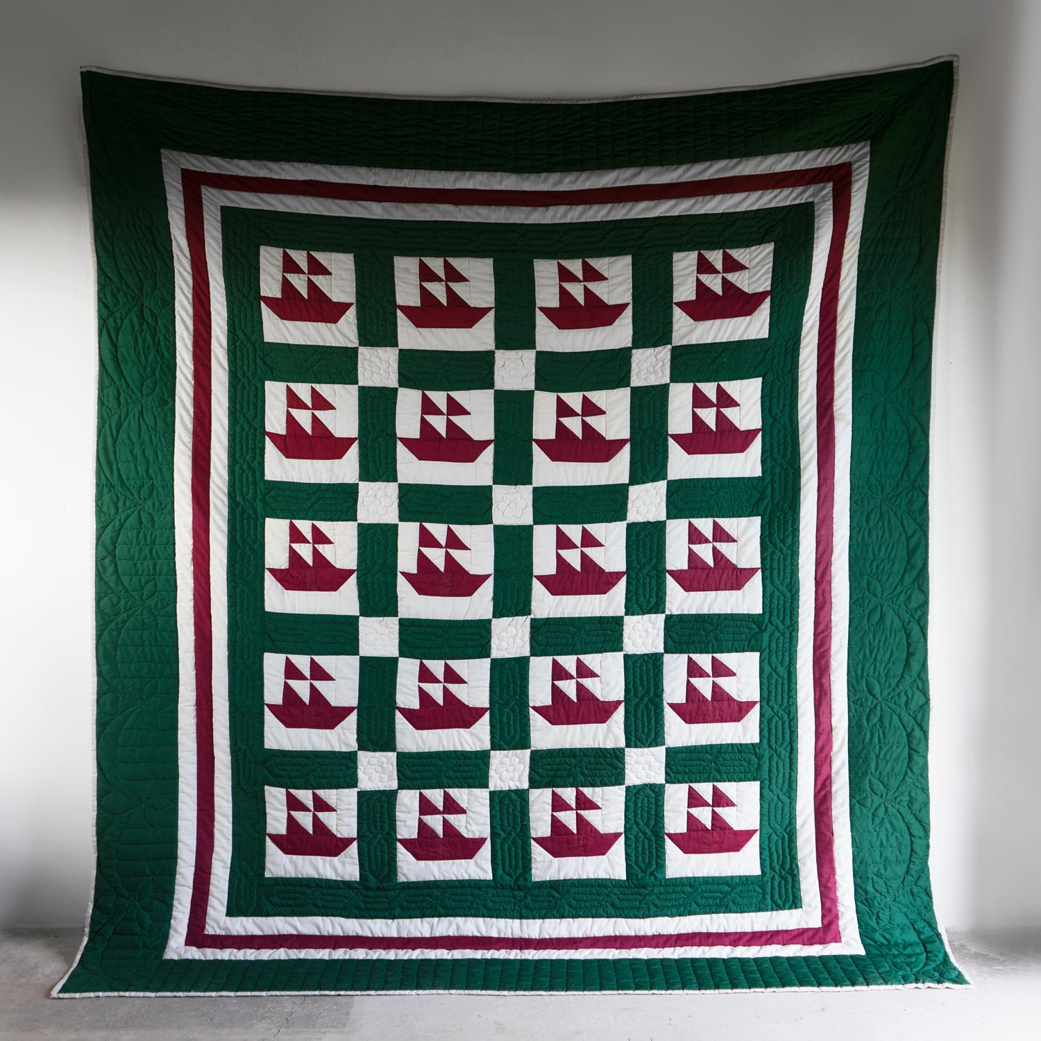 Colcha antigua americana cosida a mano, patrón de bloque de velero, principios del siglo XX Appliqué en venta