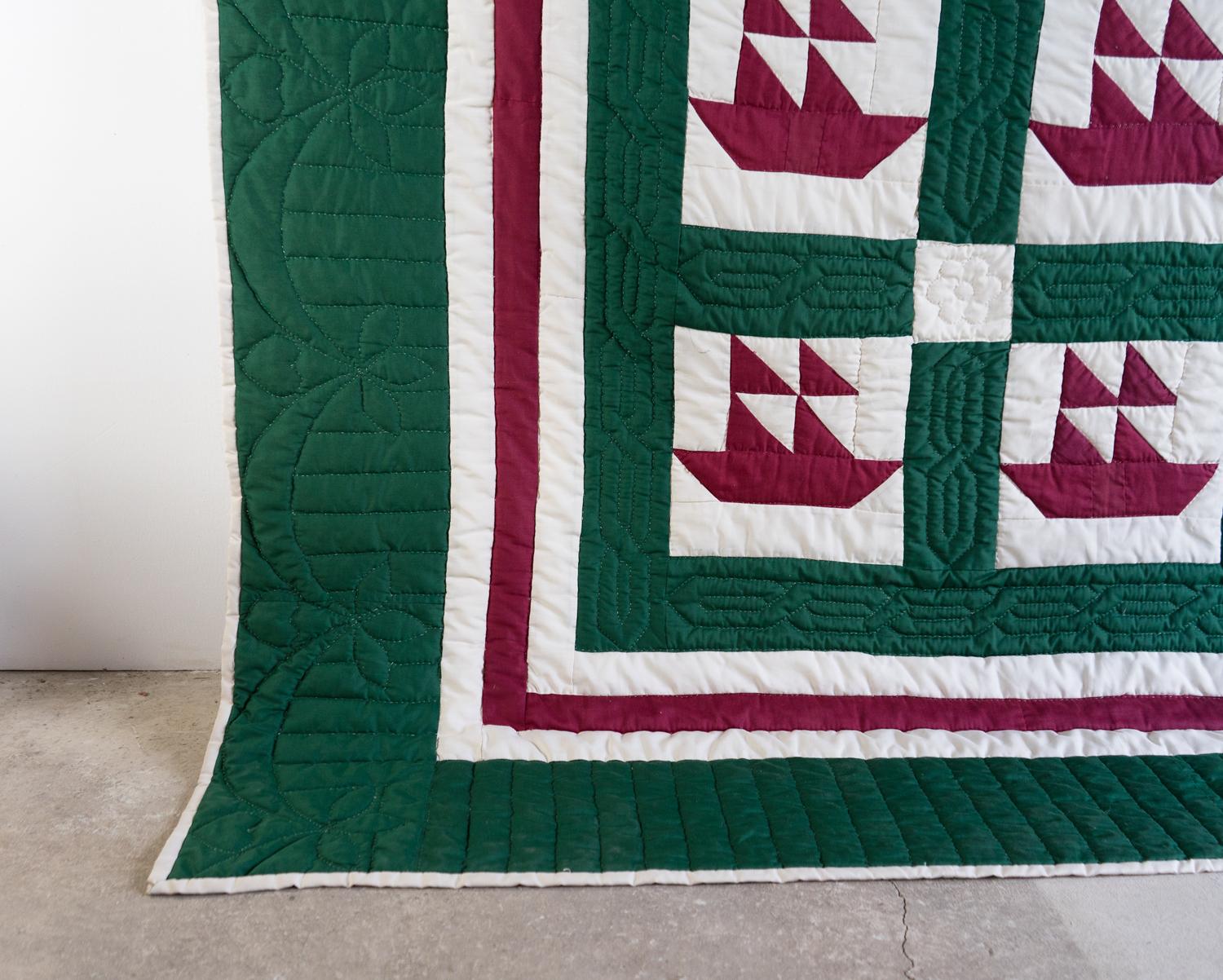 Colcha antigua americana cosida a mano, patrón de bloque de velero, principios del siglo XX en venta 1