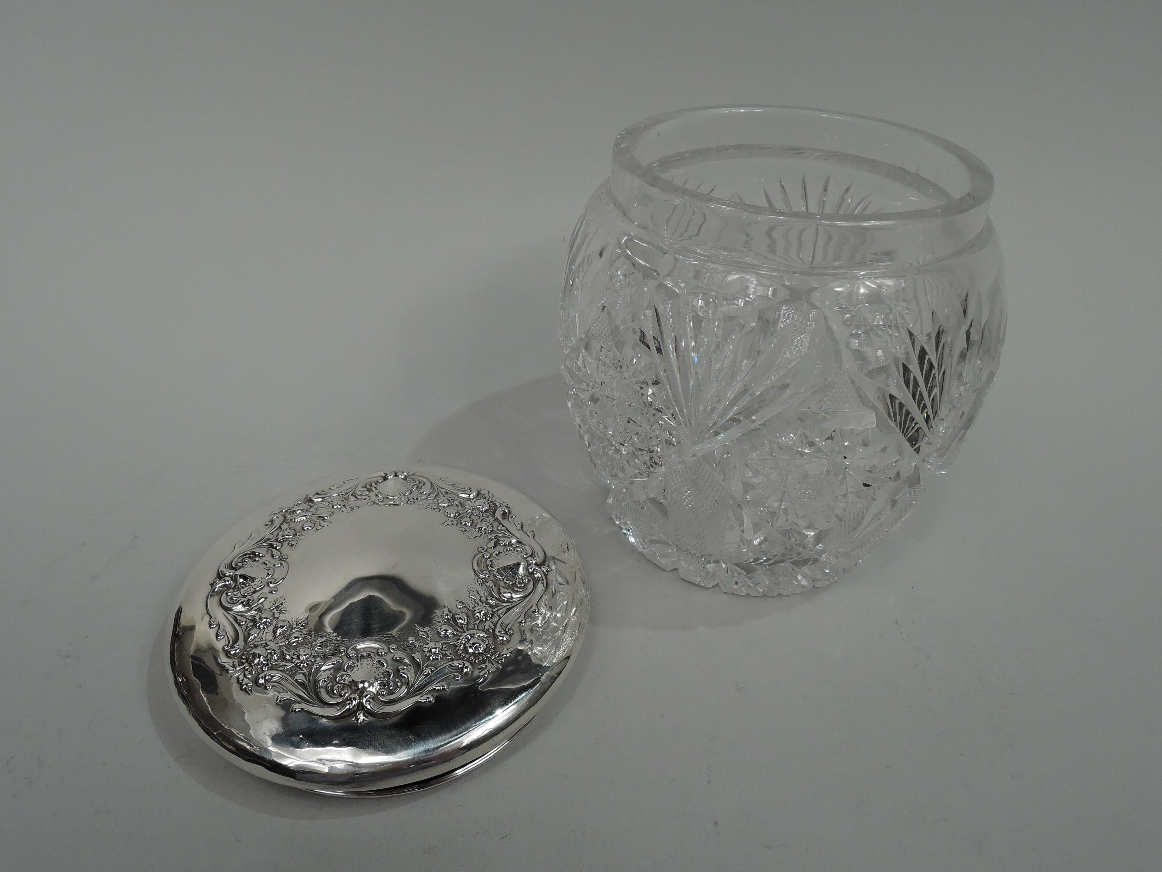 Edwardian Large Antique American Sterling Silver Brilliant-Cut Glass Jar For Sale