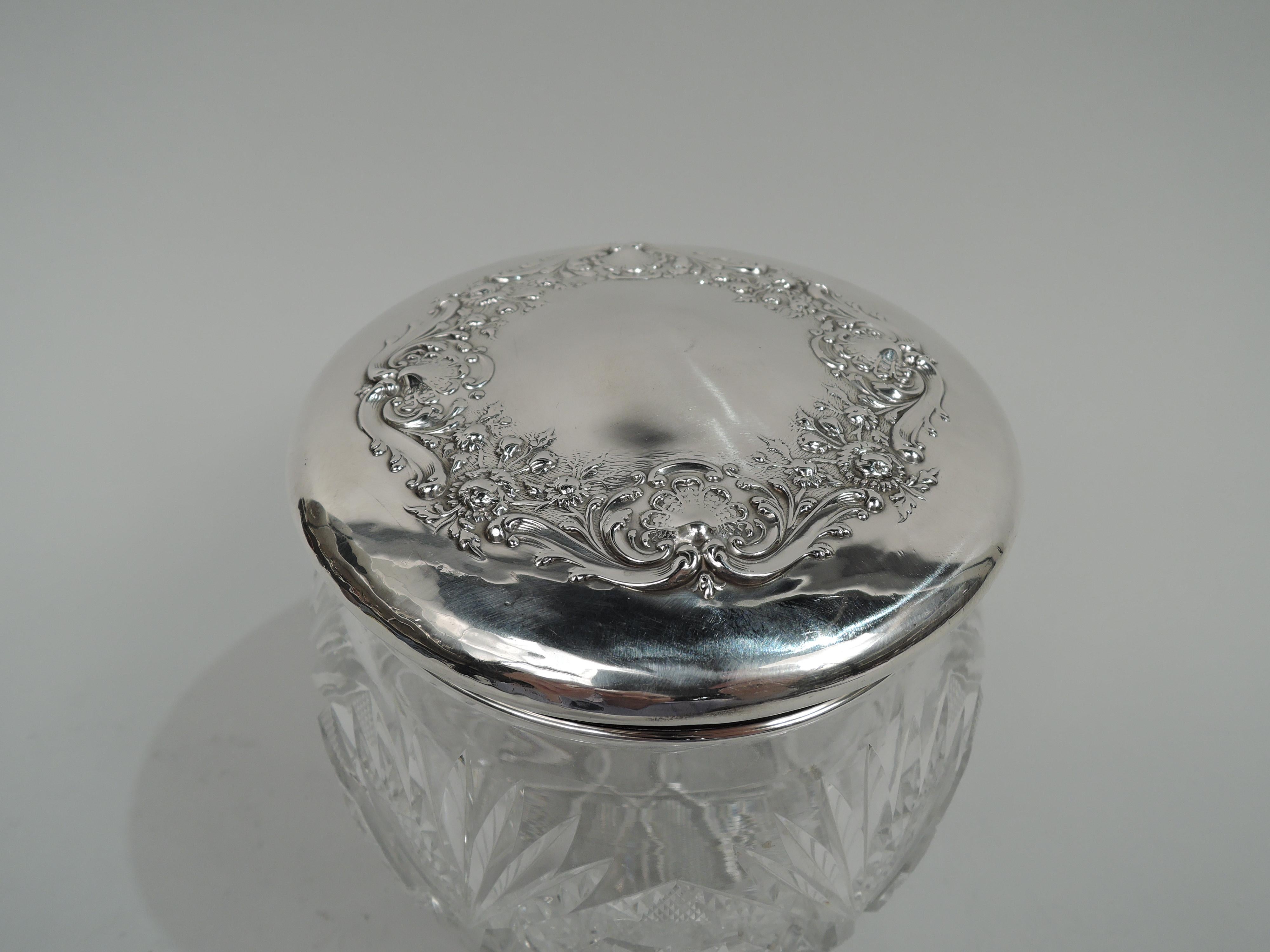 Large Antique American Sterling Silver Brilliant-Cut Glass Jar In Good Condition For Sale In New York, NY