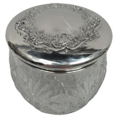 Large Antique American Sterling Silver Brilliant-Cut Glass Jar