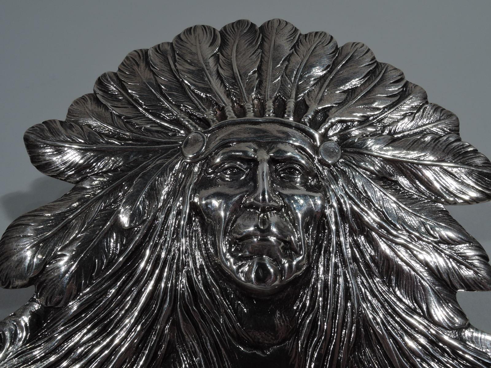 Large Antique American Sterling Silver Indian Chief Paper Clip In Excellent Condition In New York, NY
