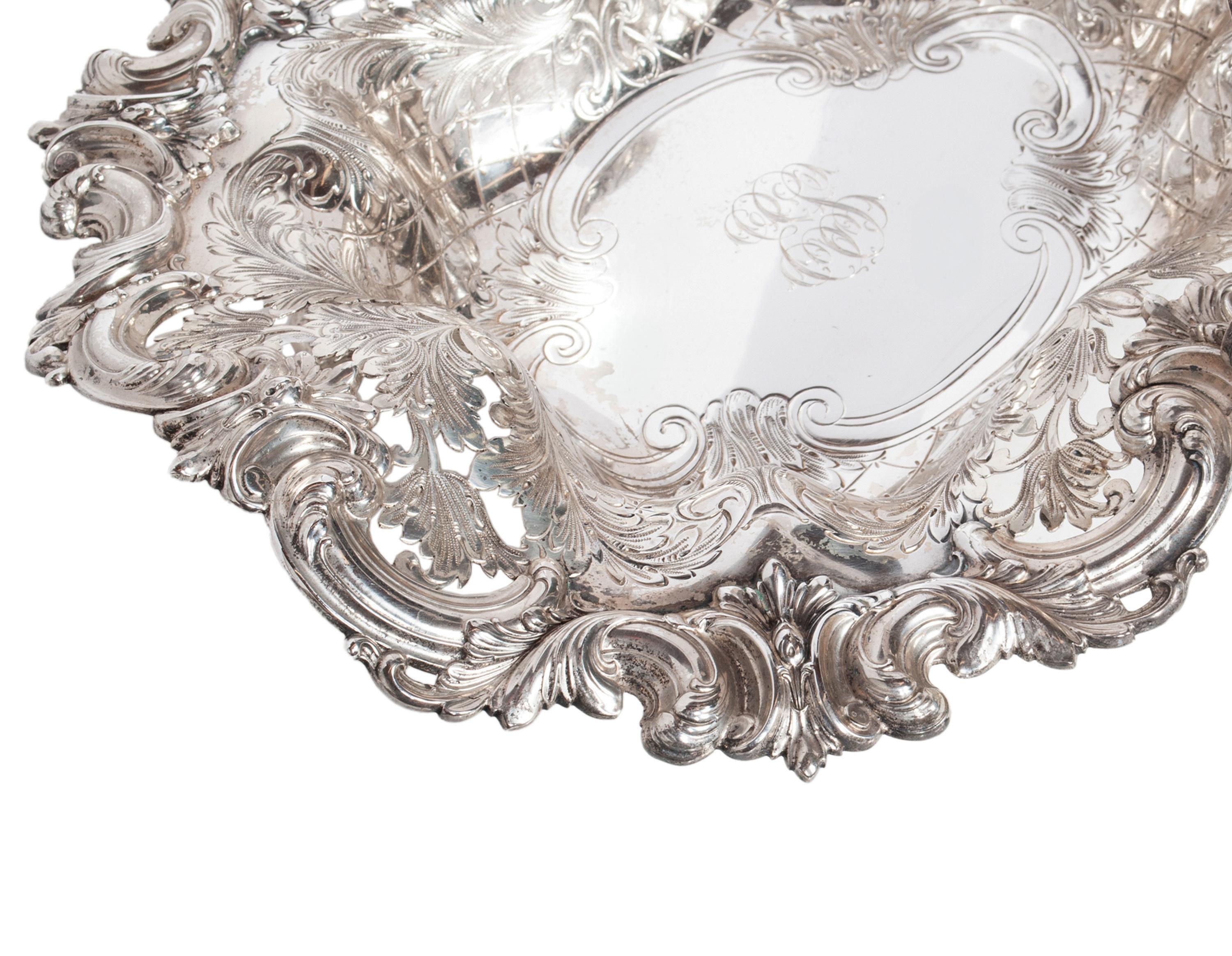 Large Antique American Sterling Silver Tiffany & Co Handled Repoussé Basket 1890 8