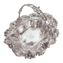 Large Antique American Sterling Silver Tiffany & Co Handled Repoussé Basket 1890