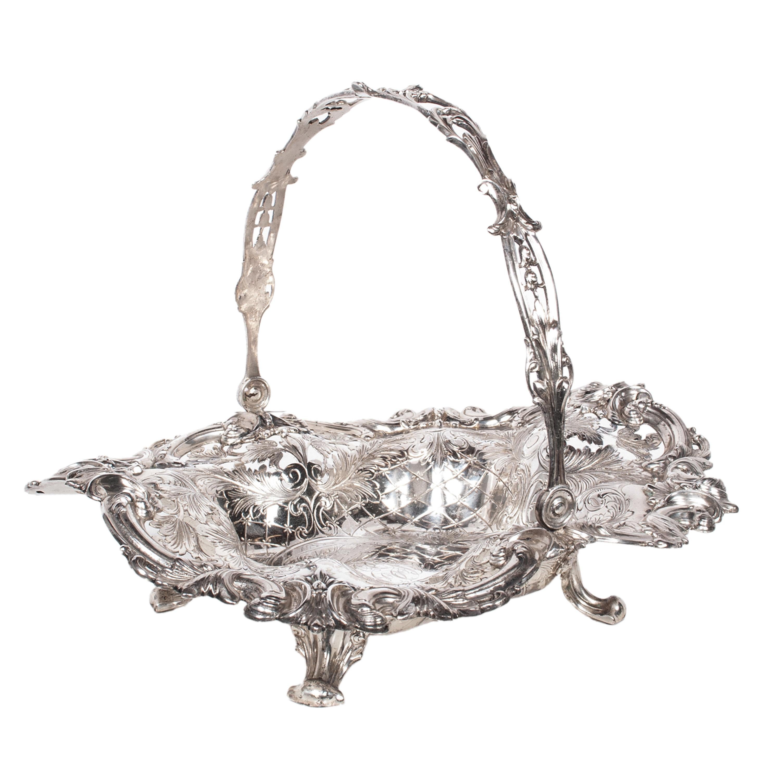 Victorian Large Antique American Sterling Silver Tiffany & Co Handled Repoussé Basket 1890