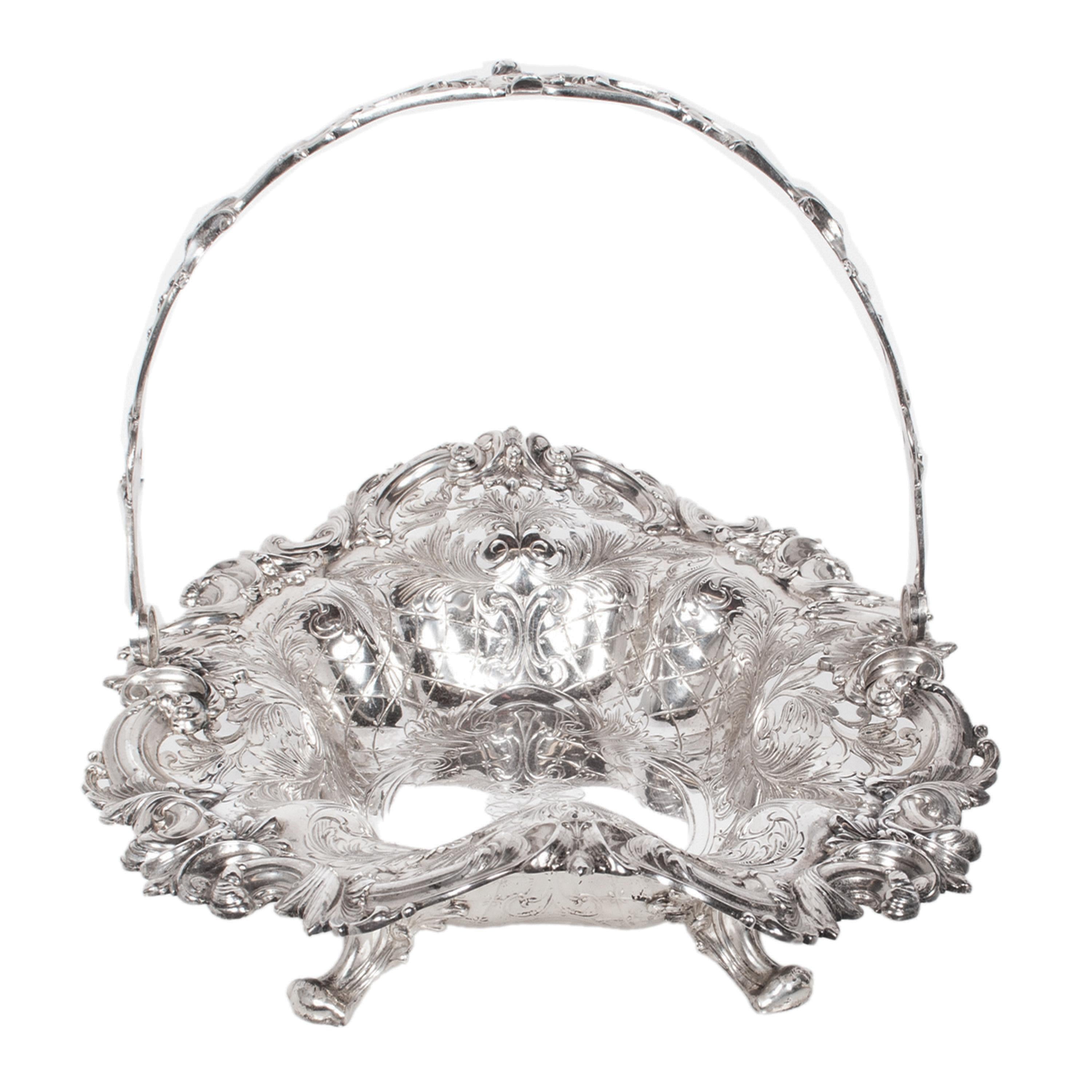 Large Antique American Sterling Silver Tiffany & Co Handled Repoussé Basket 1890 In Good Condition In Portland, OR