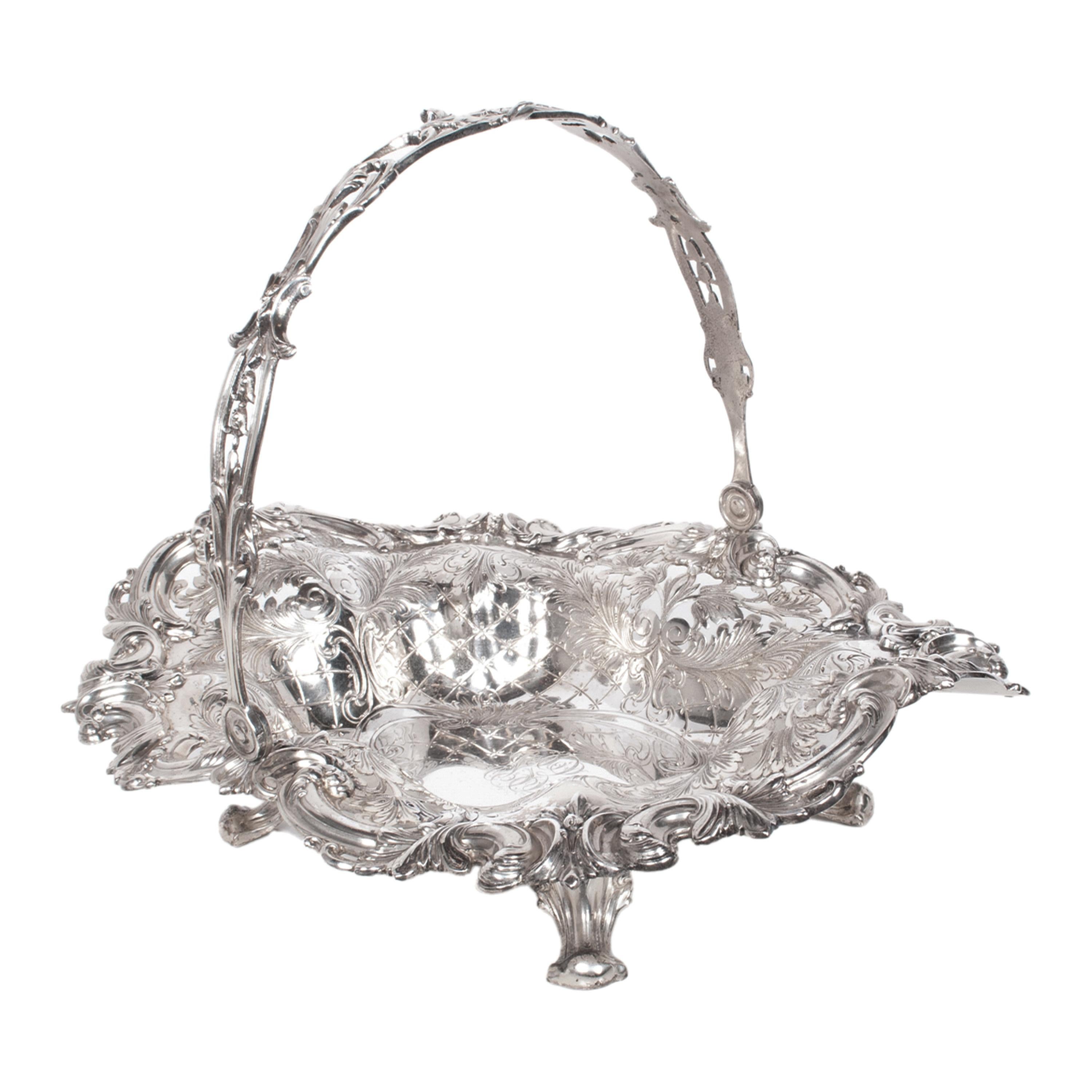 Late 19th Century Large Antique American Sterling Silver Tiffany & Co Handled Repoussé Basket 1890