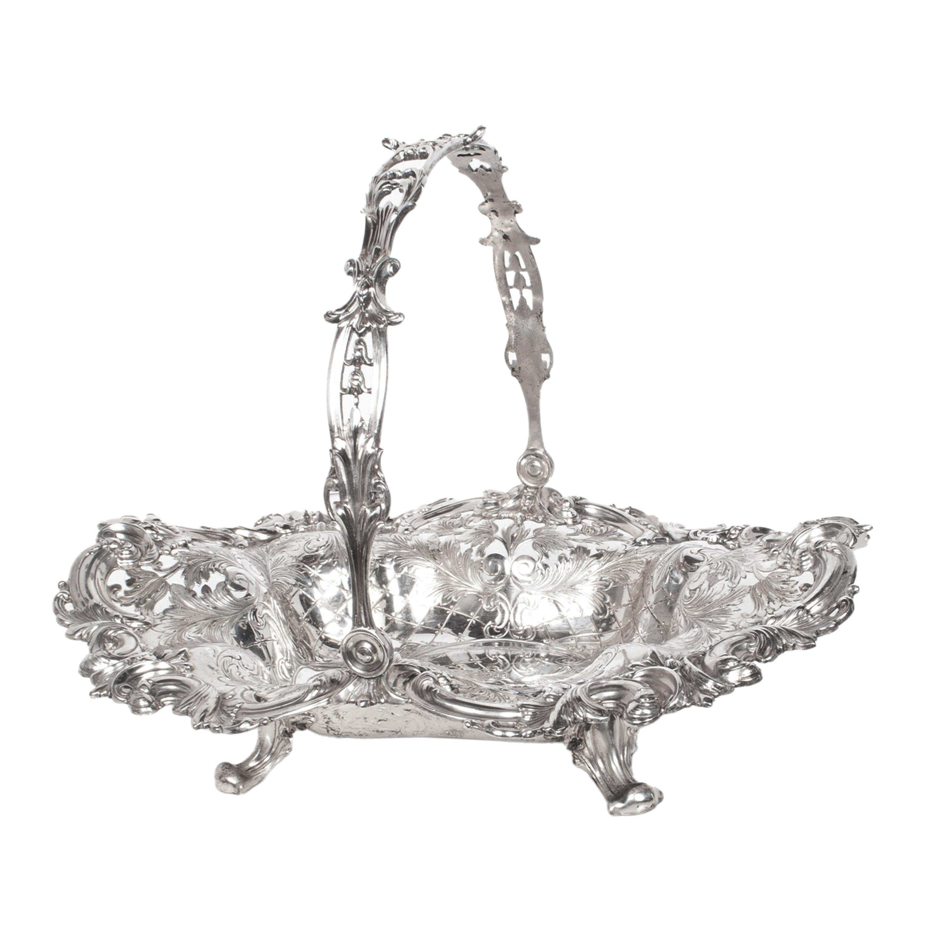 Large Antique American Sterling Silver Tiffany & Co Handled Repoussé Basket 1890 1