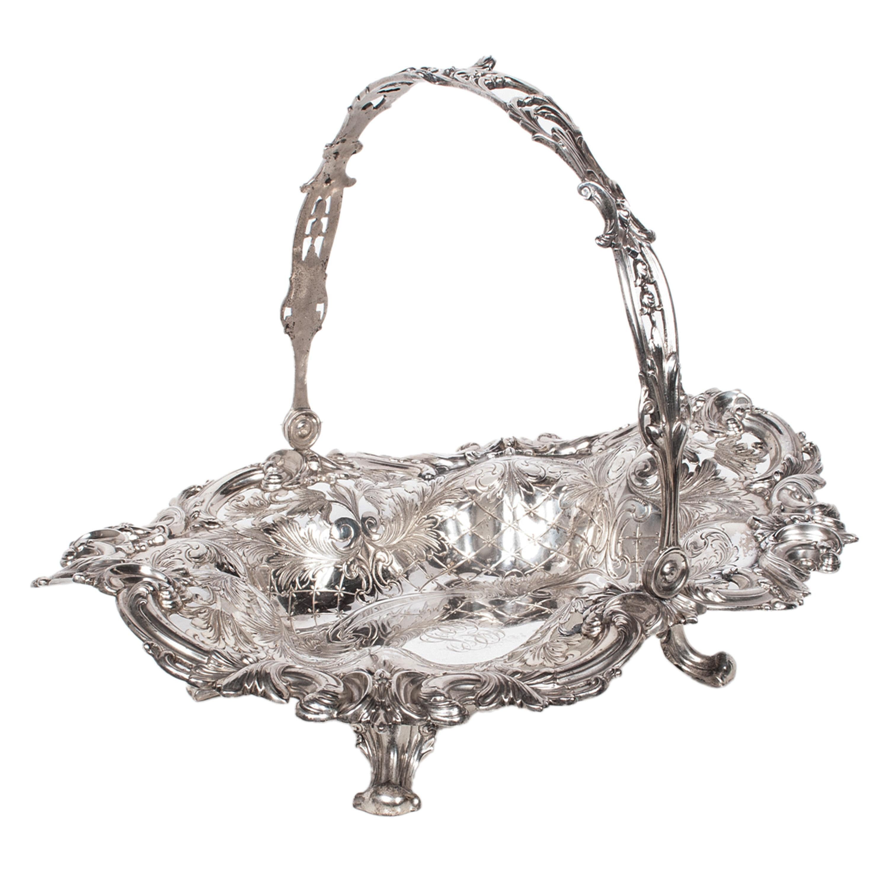 Large Antique American Sterling Silver Tiffany & Co Handled Repoussé Basket 1890 2