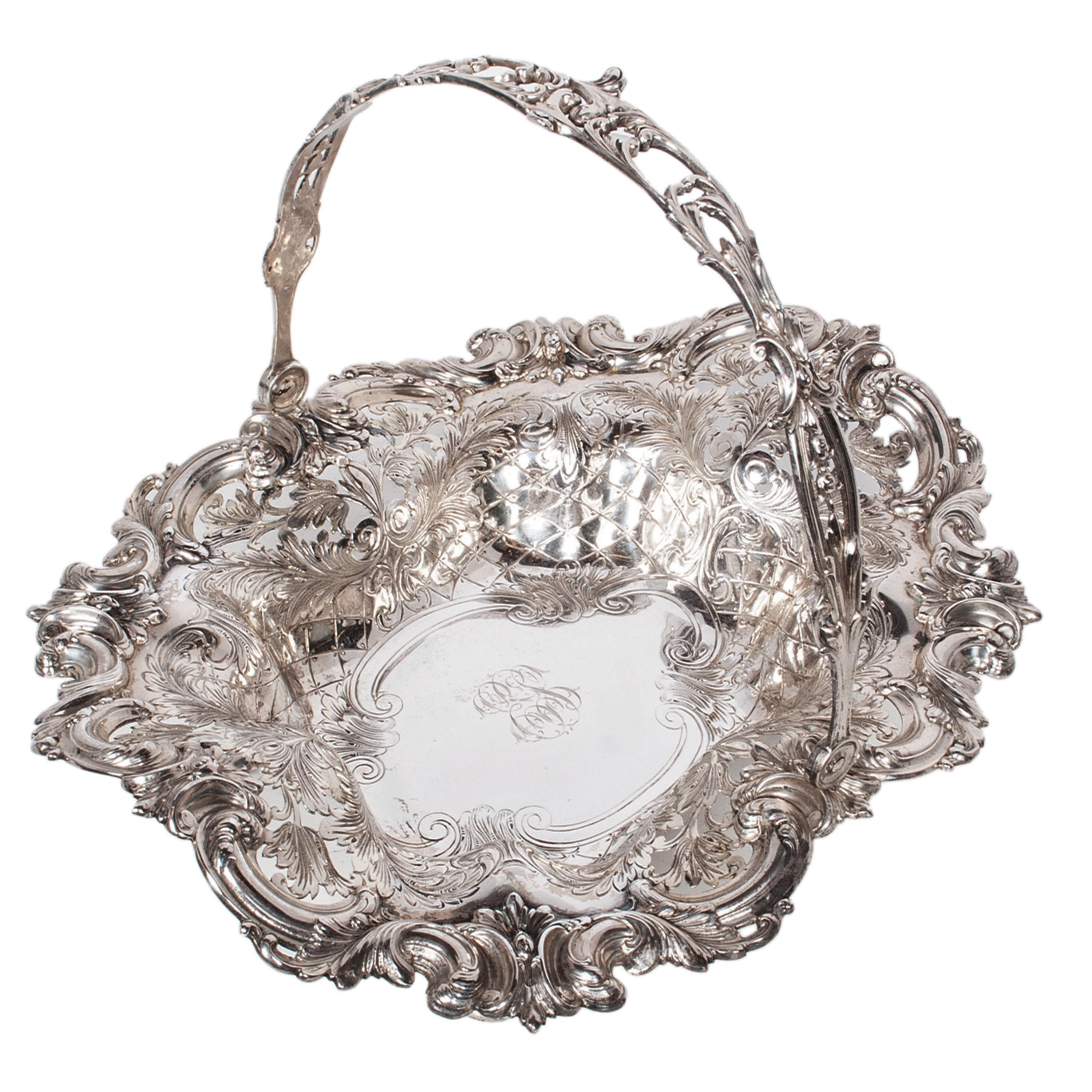 Large Antique American Sterling Silver Tiffany & Co Handled Repoussé Basket 1890 4
