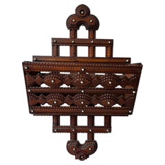Large Antique American Tramp Art Chip Carved Wall Letter Holder Mail Rack