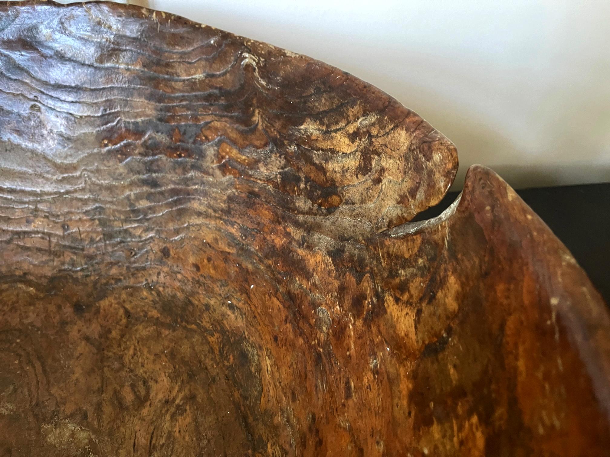 Grand bol ancien Americana en loupe d'orme sculpté avec poignées en vente 6