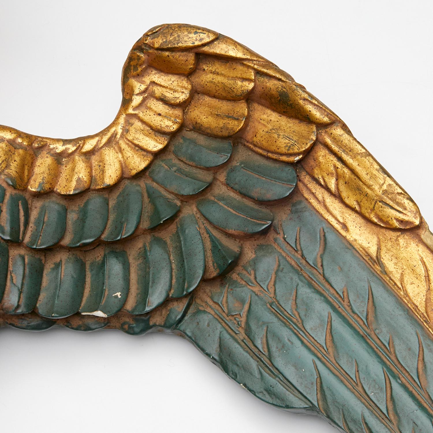 Large Antique Americana Gilt and Forest Green Painted Plaster Spread Wing Eagle  In Good Condition For Sale In Morristown, NJ