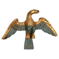 Large Antique Americana Gilt and Forest Green Painted Plaster Spread Wing Eagle 