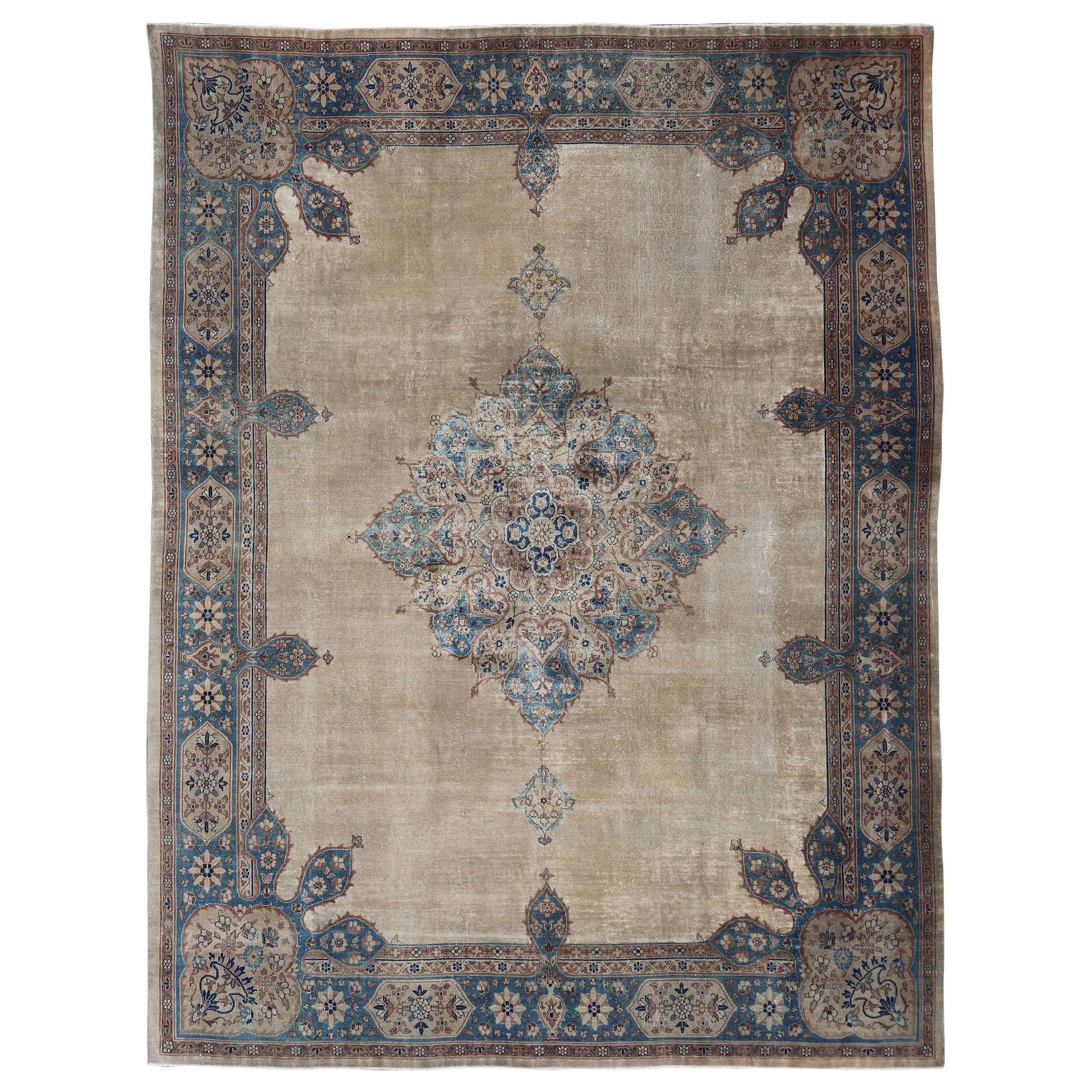 Großer antiker Amritsar-Teppich in Taupe, Brown und Blau 12' X 15'