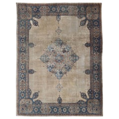 Large Antique Amritsar Rug in Taupe, Brown and Blue 12' X 15'
