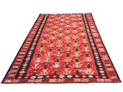 Large Antique Anatolian Kilim Rug Handmade Flatwoven Red Wool Area Rug