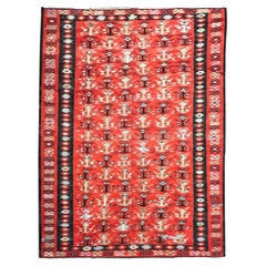 Grand tapis Kilim anatolien ancien fait à la main en laine rouge tissé à plat