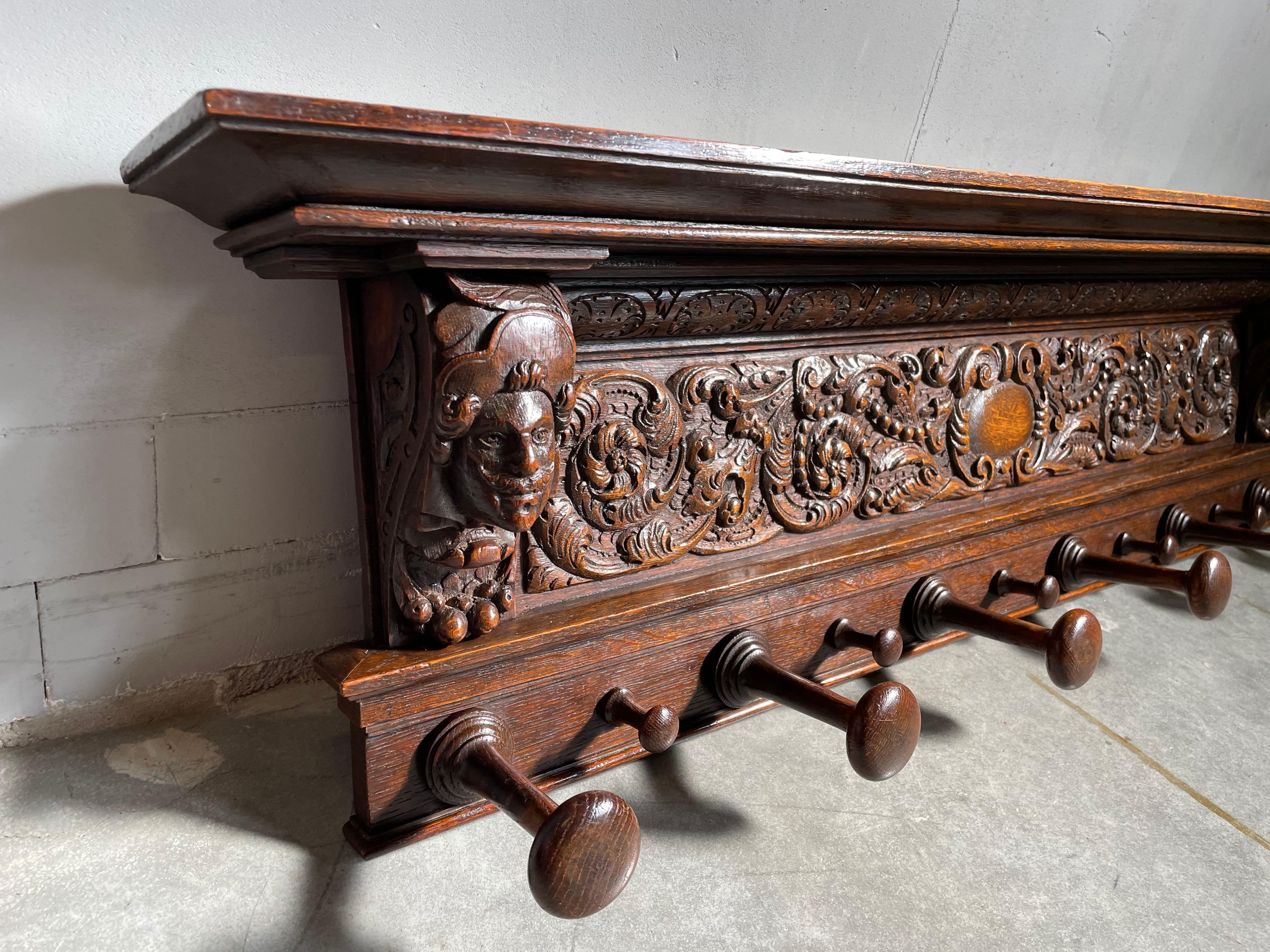 Stunning, solid oak Dutch Renaissance Revival coat and hat rack with noble men or merchant carvings.

We all know how important first impressions are and with this stunning 19th century coat rack you will never fail to impress anyone entering your