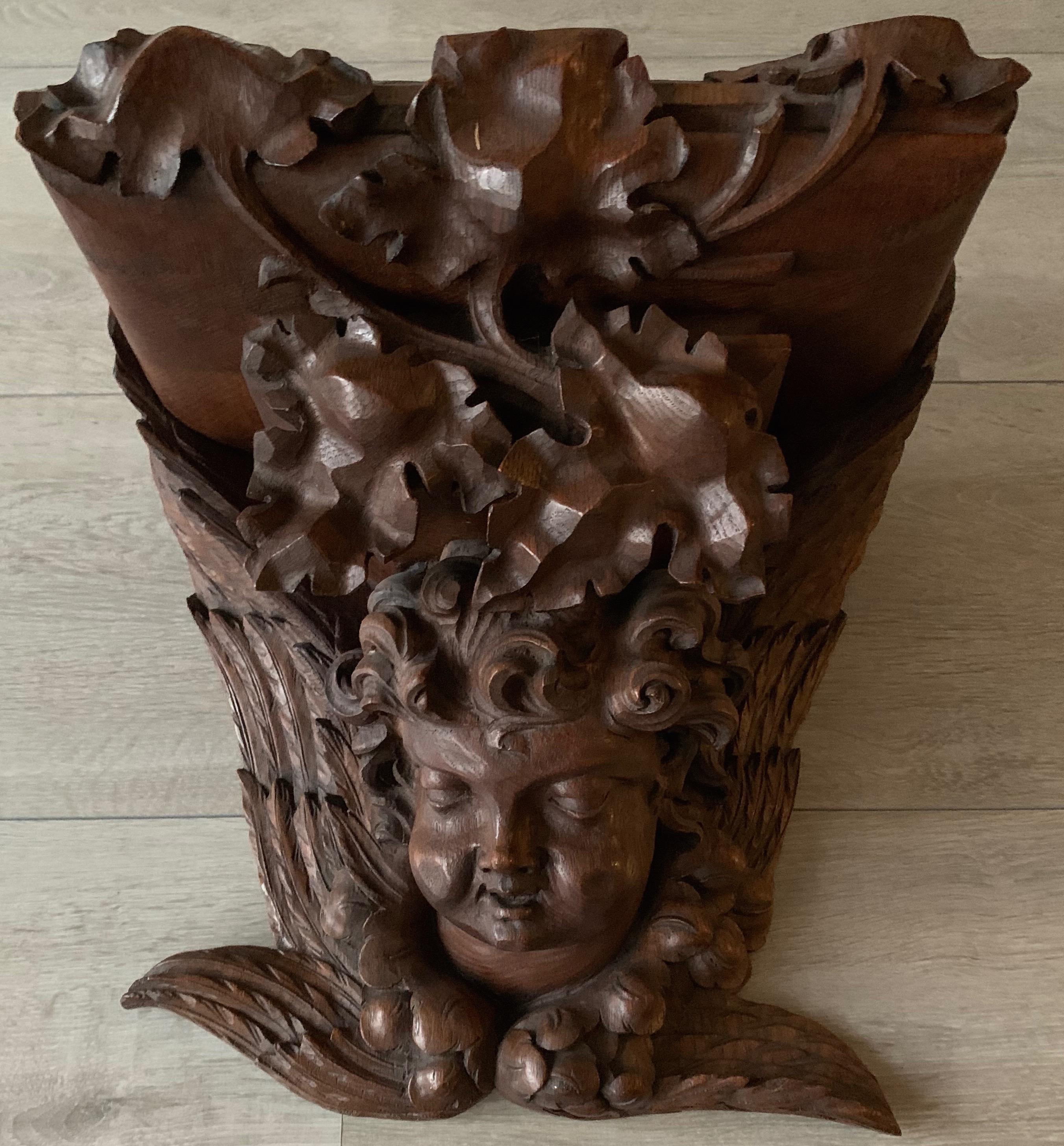 Extra Large and Museum Quality Gothic Art Bracket Shelf Corbel w Angel Sculpture For Sale 6