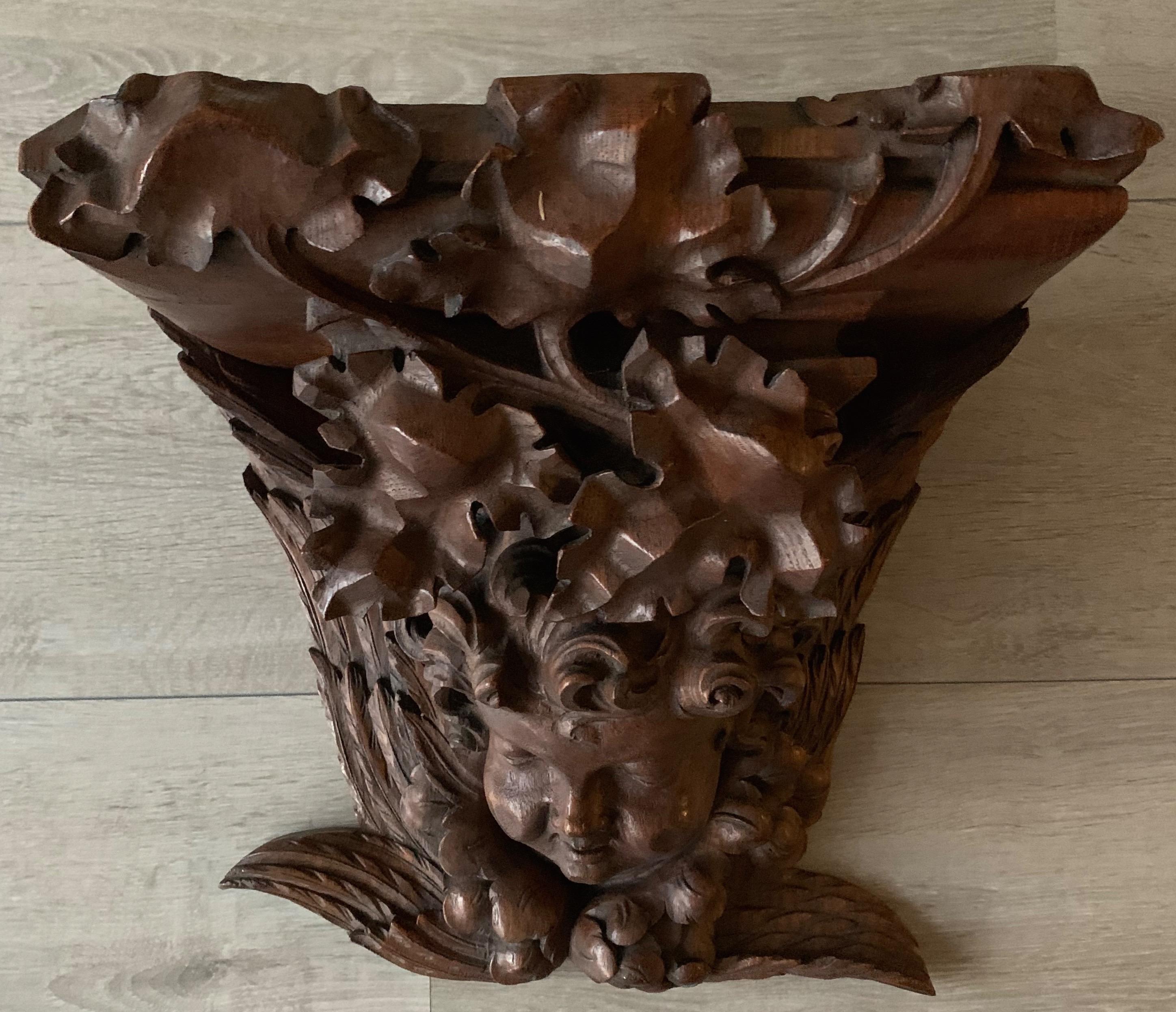 Extra Large and Museum Quality Gothic Art Bracket Shelf Corbel w Angel Sculpture For Sale 7