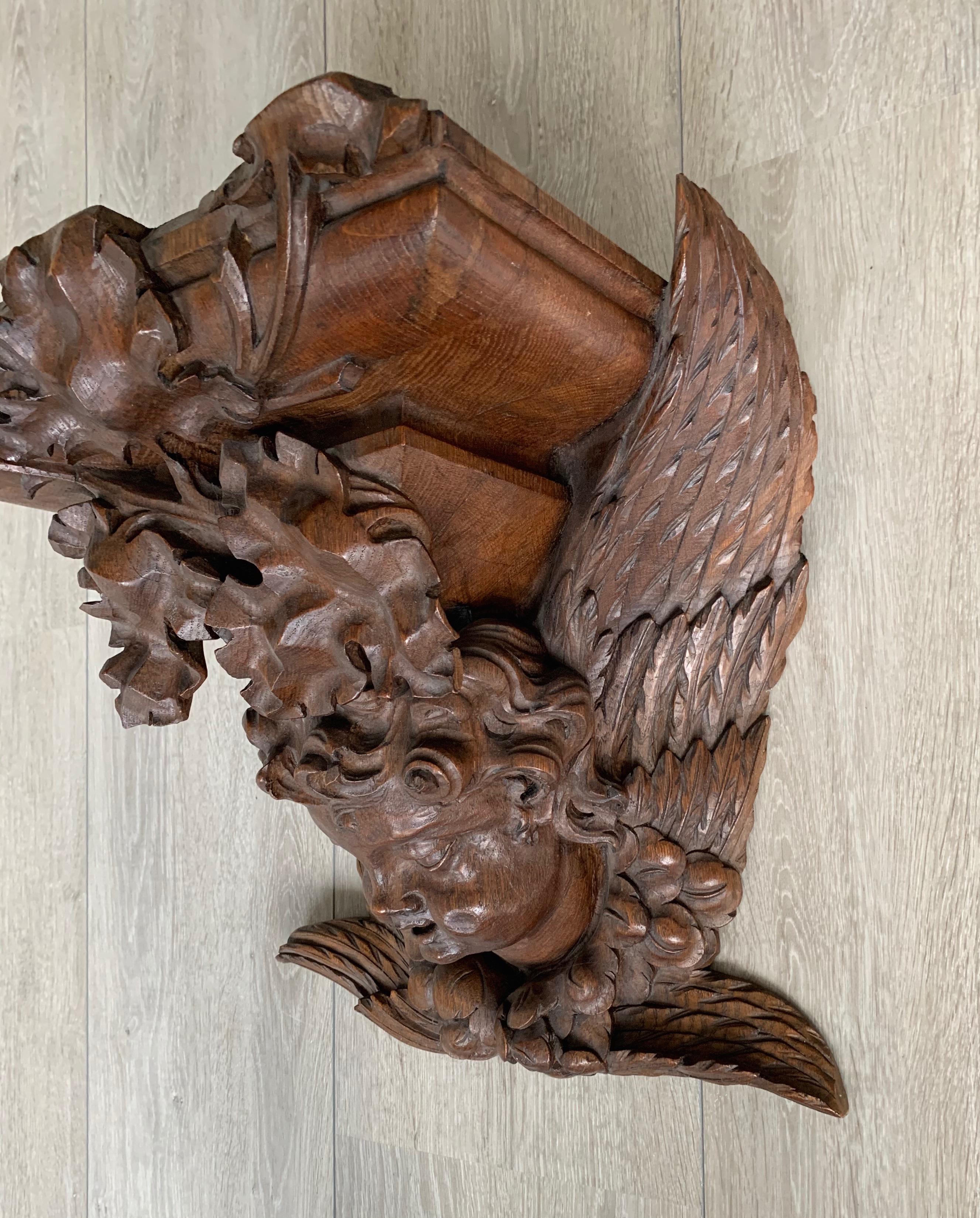 Extra Large and Museum Quality Gothic Art Bracket Shelf Corbel w Angel Sculpture For Sale 8