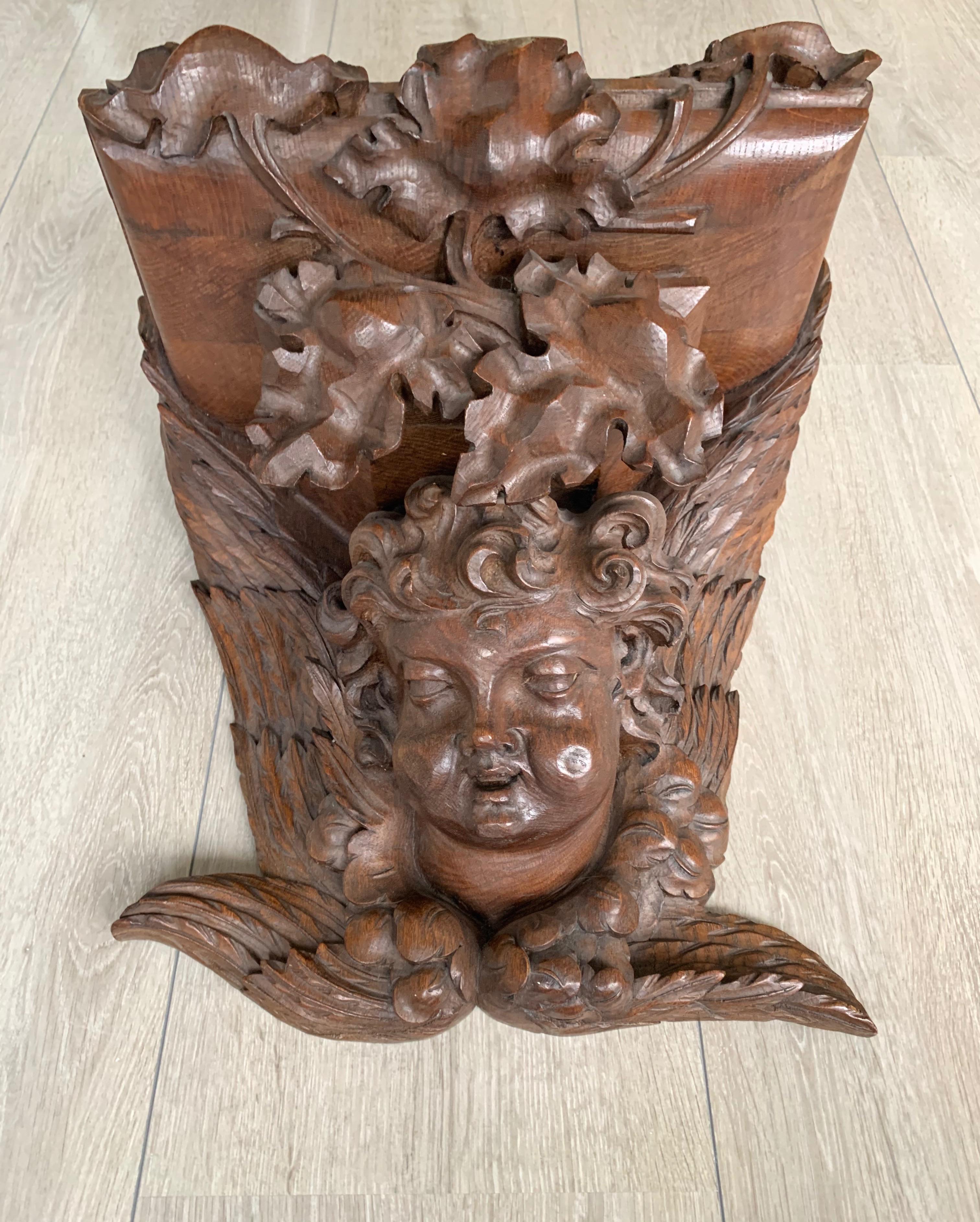 Extra Large and Museum Quality Gothic Art Bracket Shelf Corbel w Angel Sculpture For Sale 9