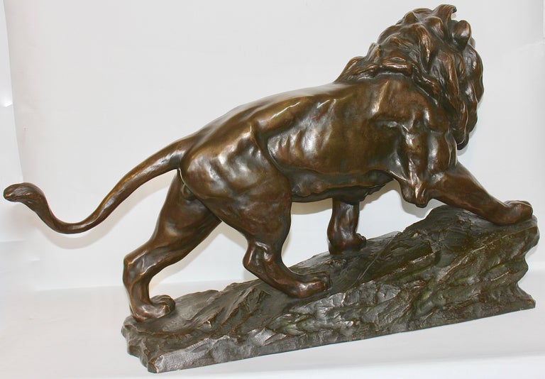 Large, Antique and Very Fine Bronze Sculpture, Striding, Roaring Lion