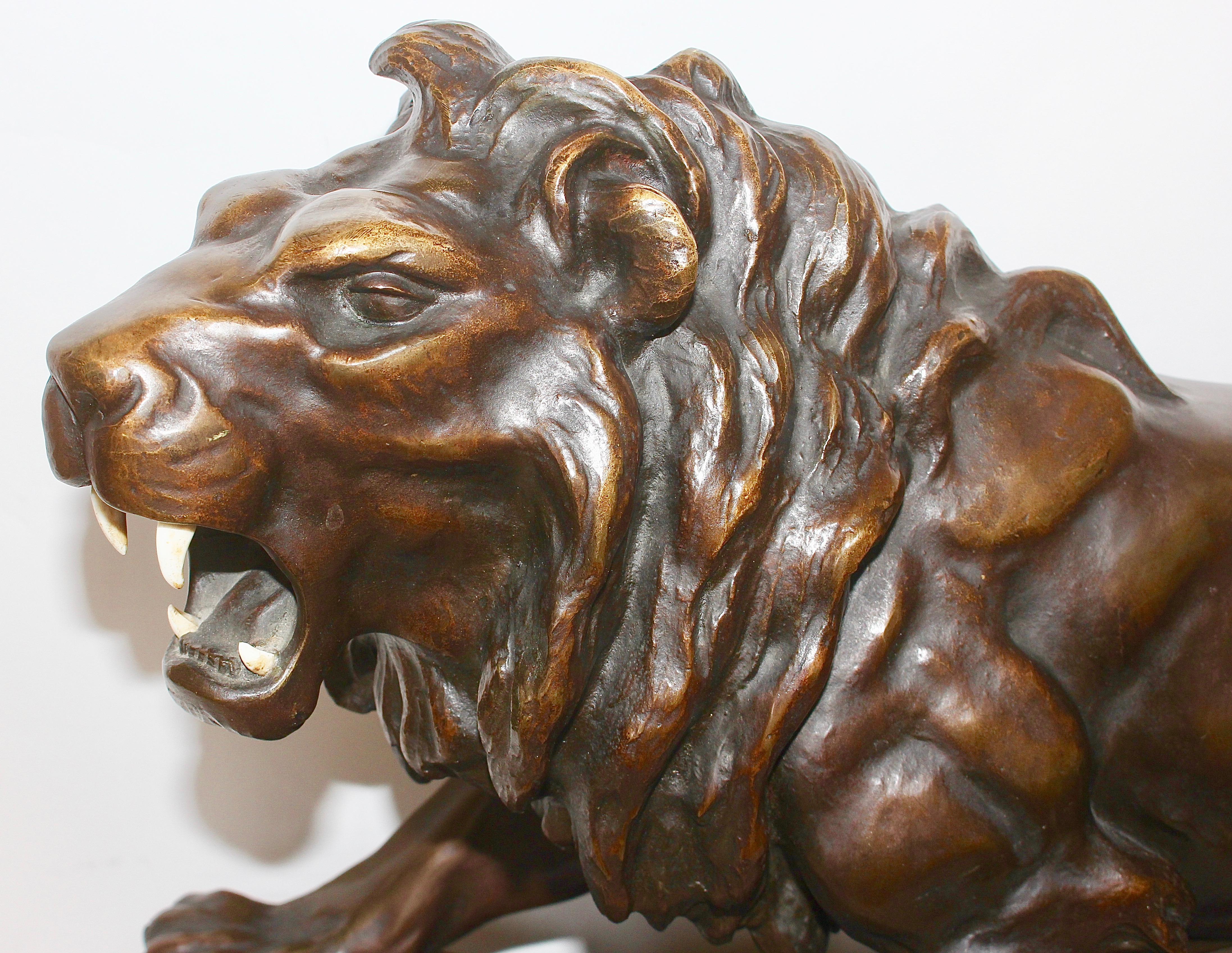 19th Century Large, Antique and Very Fine Bronze Sculpture, Striding, Roaring Lion For Sale