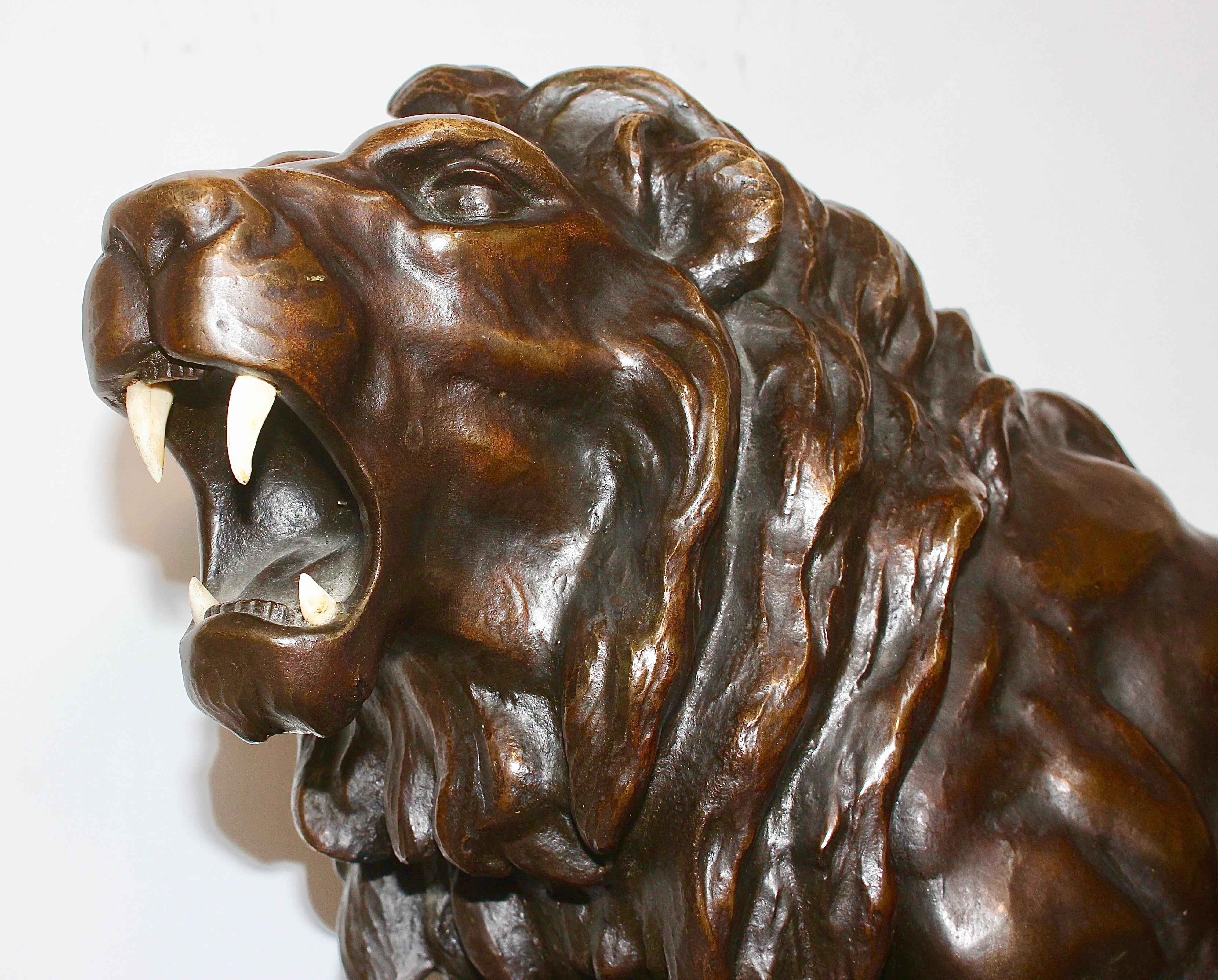 Large, Antique and Very Fine Bronze Sculpture, Striding, Roaring Lion For Sale 1