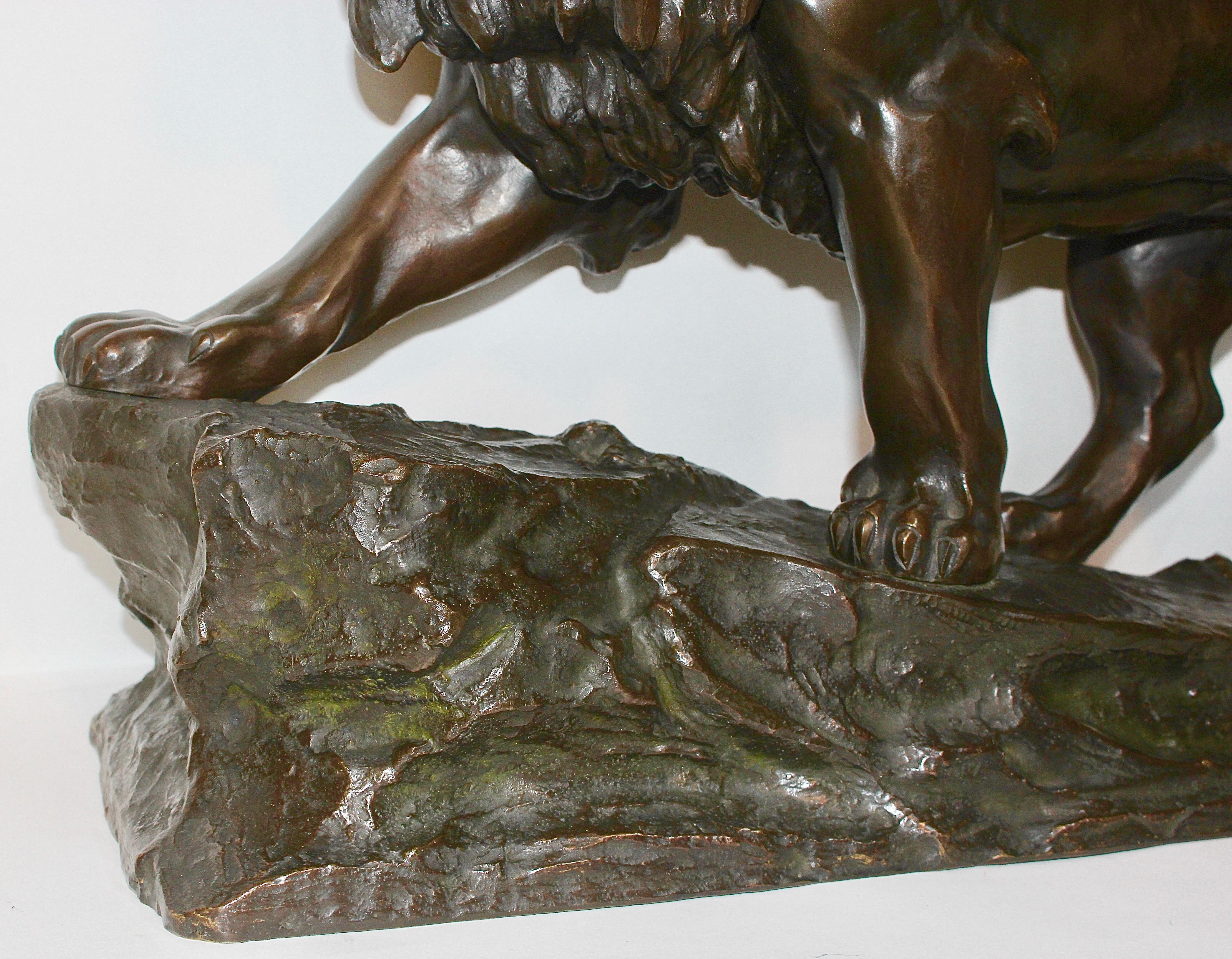 Large, Antique and Very Fine Bronze Sculpture, Striding, Roaring Lion For Sale 2