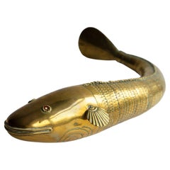 Large Antique Anglo Indian Folk Art Articulated Brass 'Medina' Fish, Late 19th C
