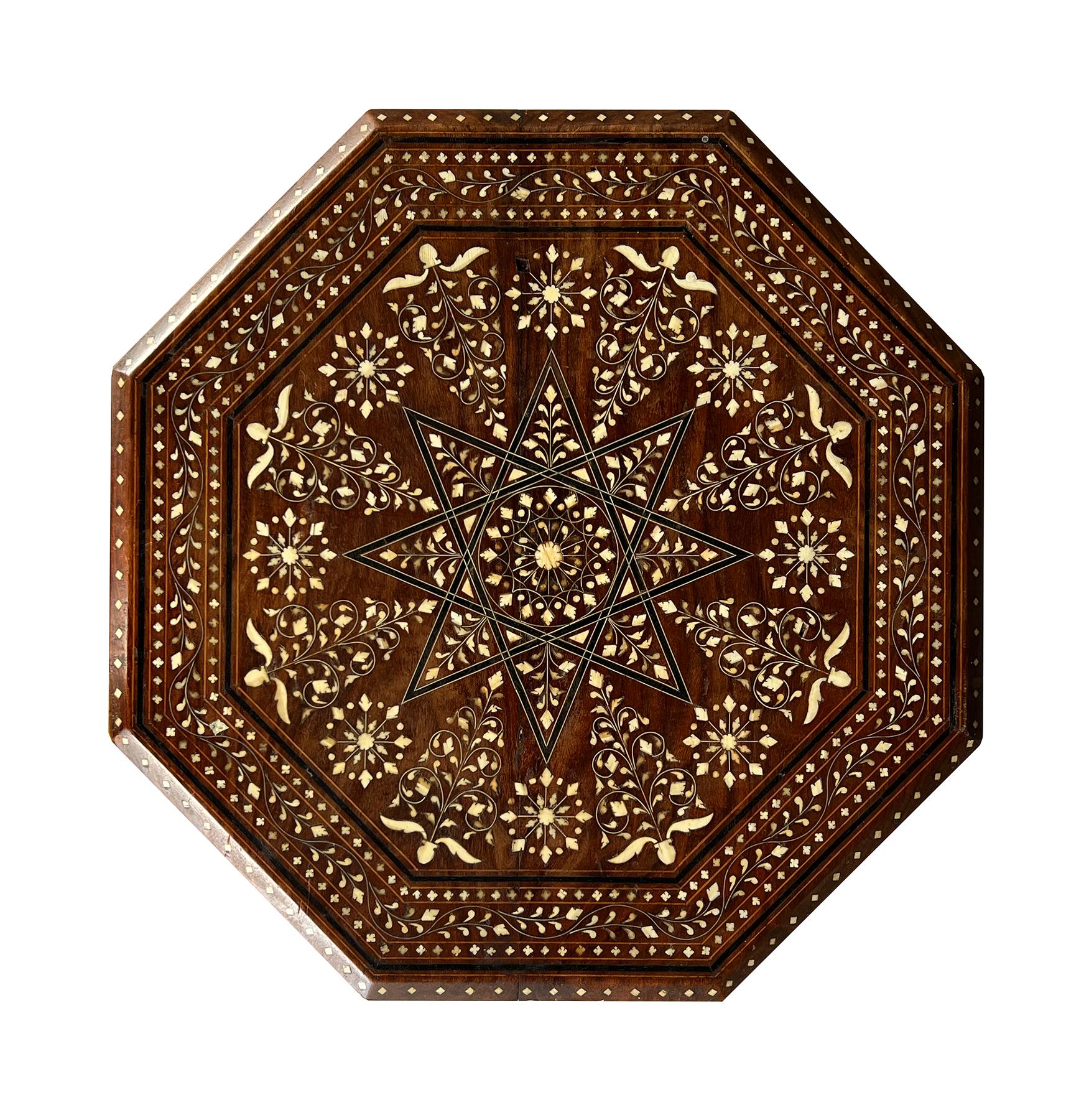 Inlay Large Antique Anglo Indian Octagonal Side/traveling Table For Sale
